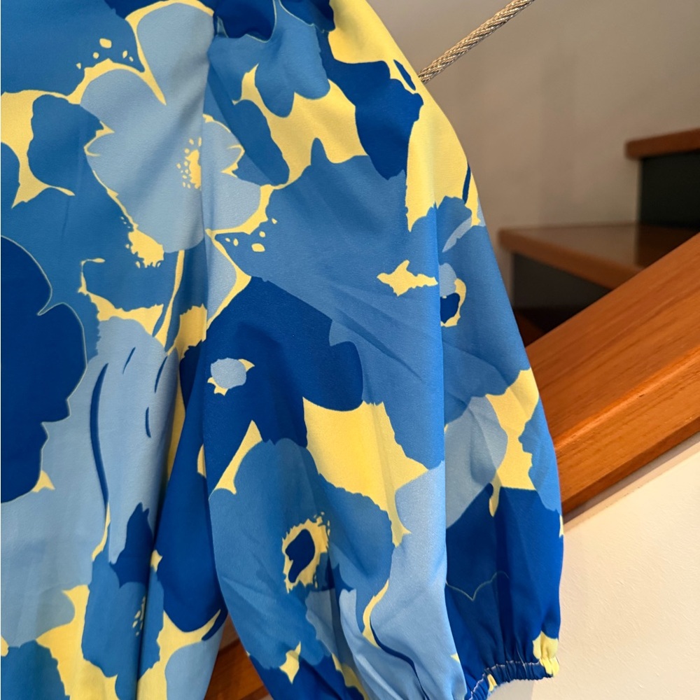 Floral Blue and Yellow Dress - Picture 2 of 4